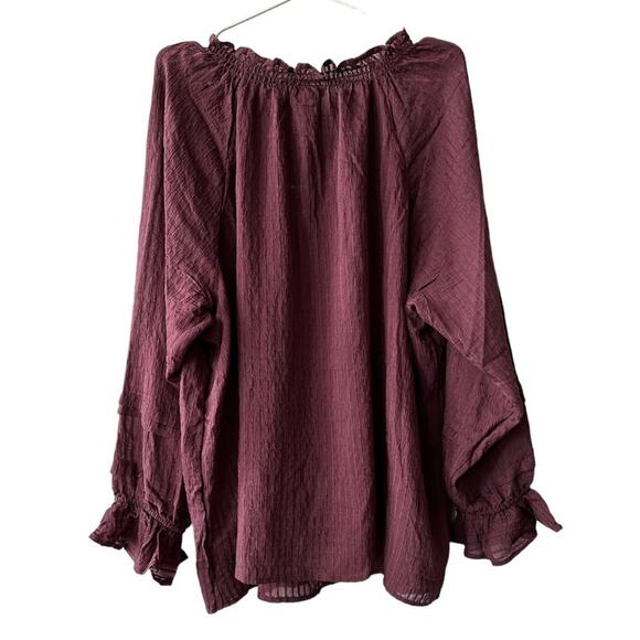 Torrid Maroon Stripe Gauze Lace Up Peasant Top size 3 - Picture 5 of 16